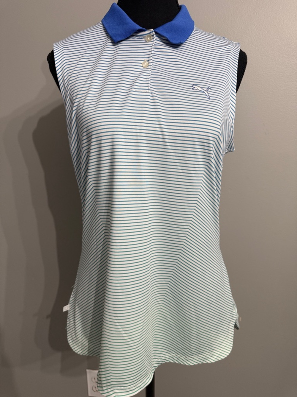 Puma Women’s Sleeveless Polo Tank - Light Blue to Ombré Green